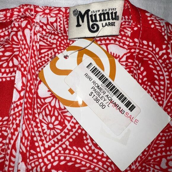 Show Me Your Mumu Riri Romper Aquarius Paisley Red & White Ruffle Leg Size L - Picture 6 of 13